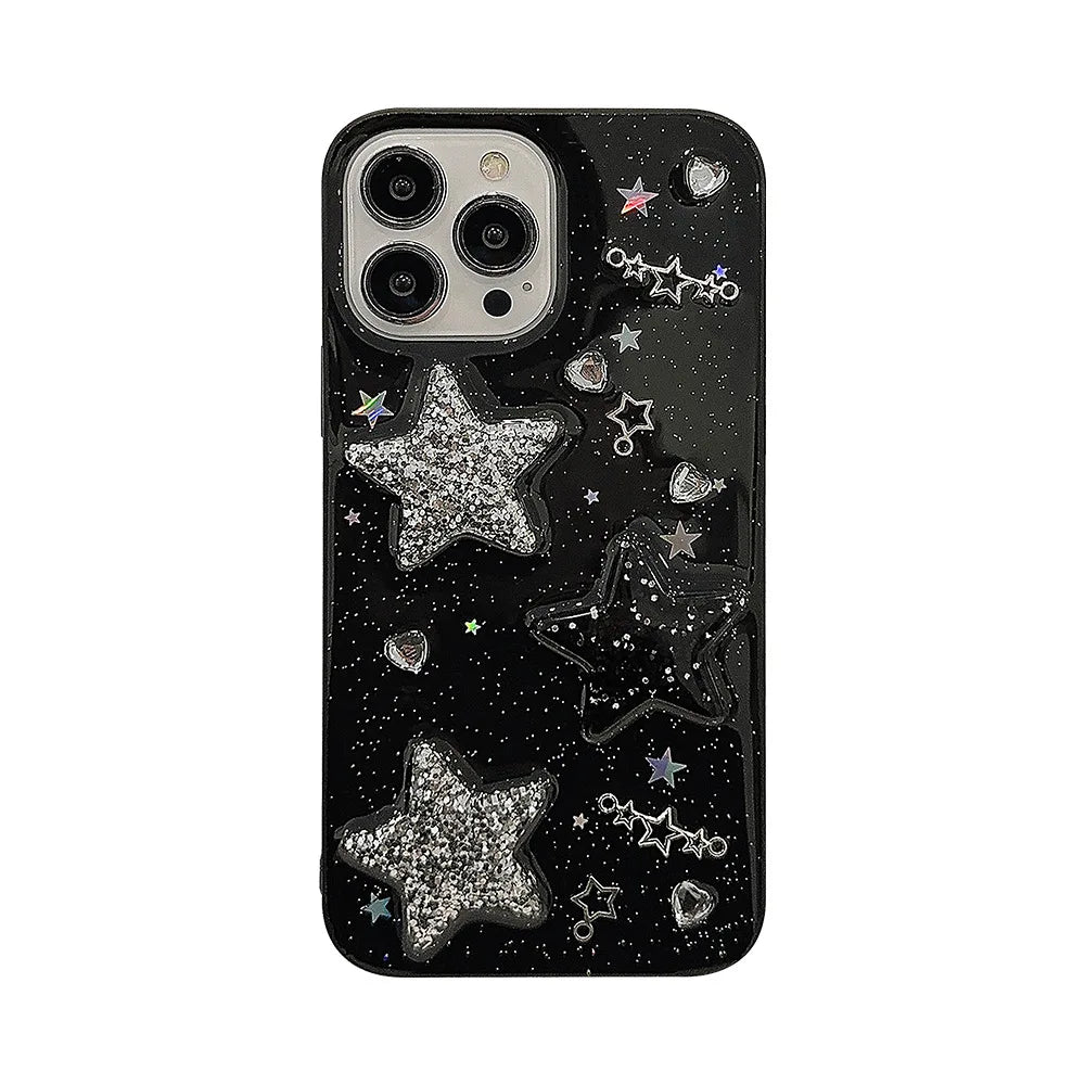 3D Sparkling Pink Star iPhone Case