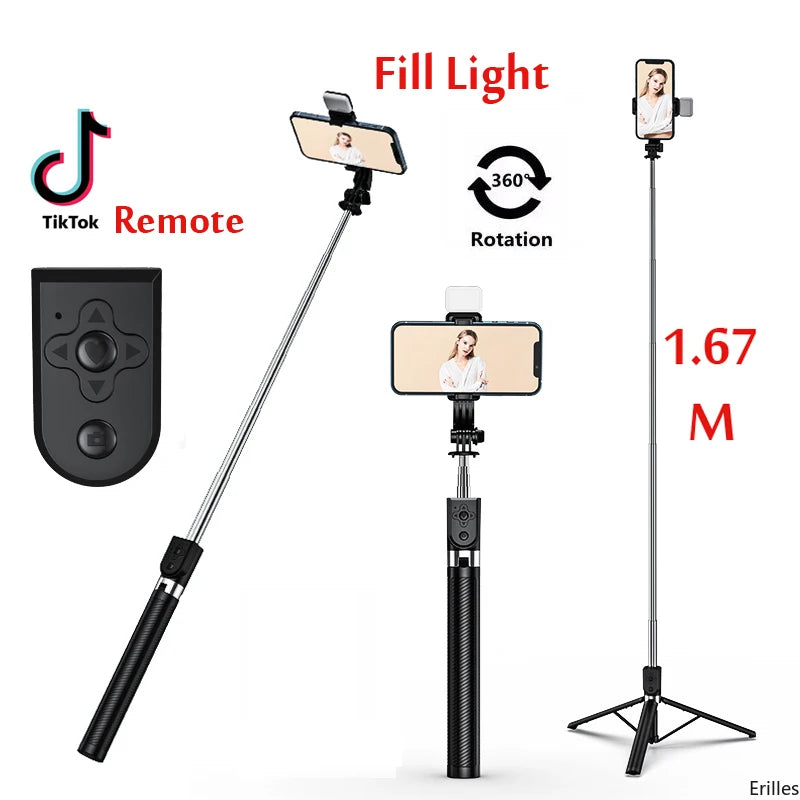 Bluetooth Selfie Stick Tripod with Light